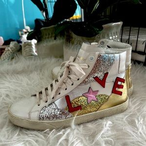 Saint Laurent Glitter ‘Love’ high top sneaks